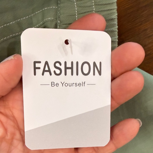 Women’s Sz M Green Wide-Leg Pants with White Drawstring - Picture 10 of 10